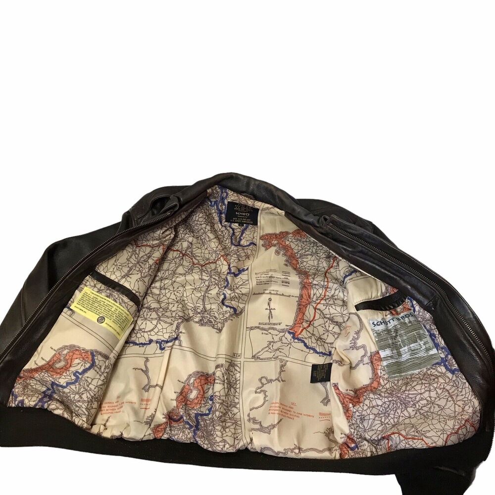 Schott‎ Type A-2 Leather WW2 Flight Jacket With Map Inlay, X Large, Dark Brown. - Picture 11 of 15